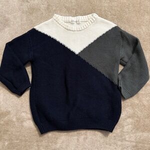 Miles Basic Kids Colorblock Cotton Knit Sweater Navy Grey Cream 2/3Y